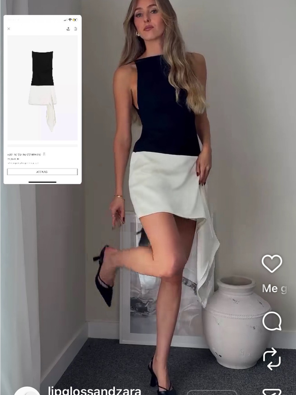 Zara Black and White Asymmetric Mini Skirt